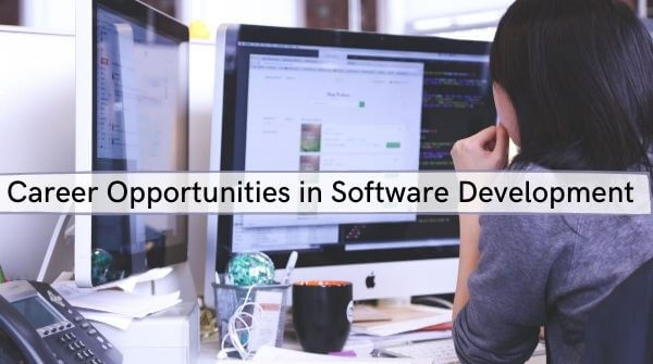 The image shows various career options, software development jobs for freshers, certain trends related to Software development worldwide.