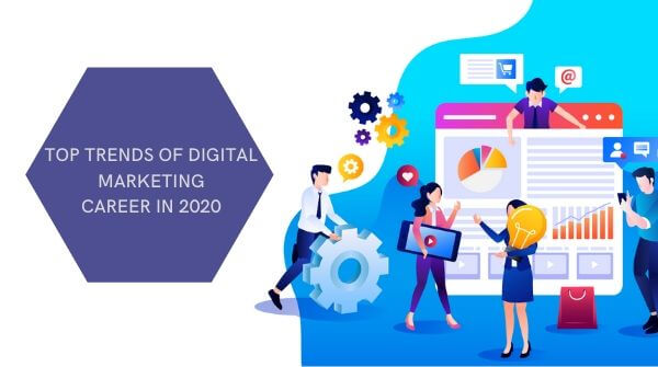 The image shows the top trends of Digital Marketing career in India in 2020 and its impact on future of digital marketing.
