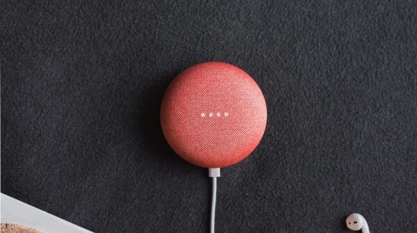 Coral shade Mini speaker from section Google Home vs Echo. Power cable is also shown to give buyers an idea about how it looks.
