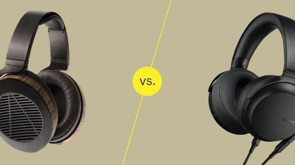A battling image showing open-back and closed-back head phones in black color.